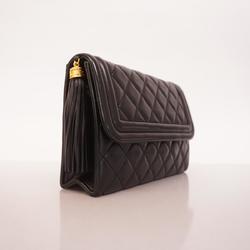 Chanel Shoulder Bag with Matelasse Chain Lambskin Black Women's