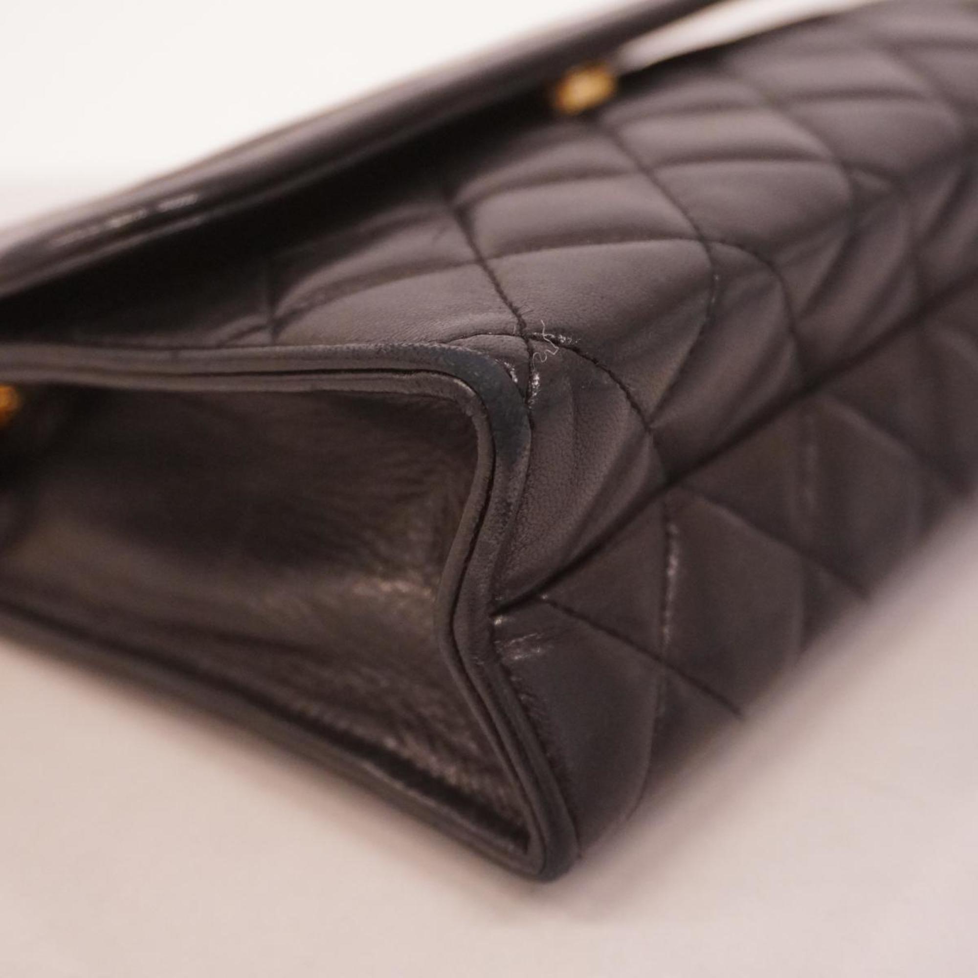 Chanel Shoulder Bag with Matelasse Chain Lambskin Black Women's