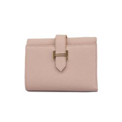 Hermes Tri-fold Wallet Bearn Combination W Engraved Epsom Leather Mauve Pale Women's