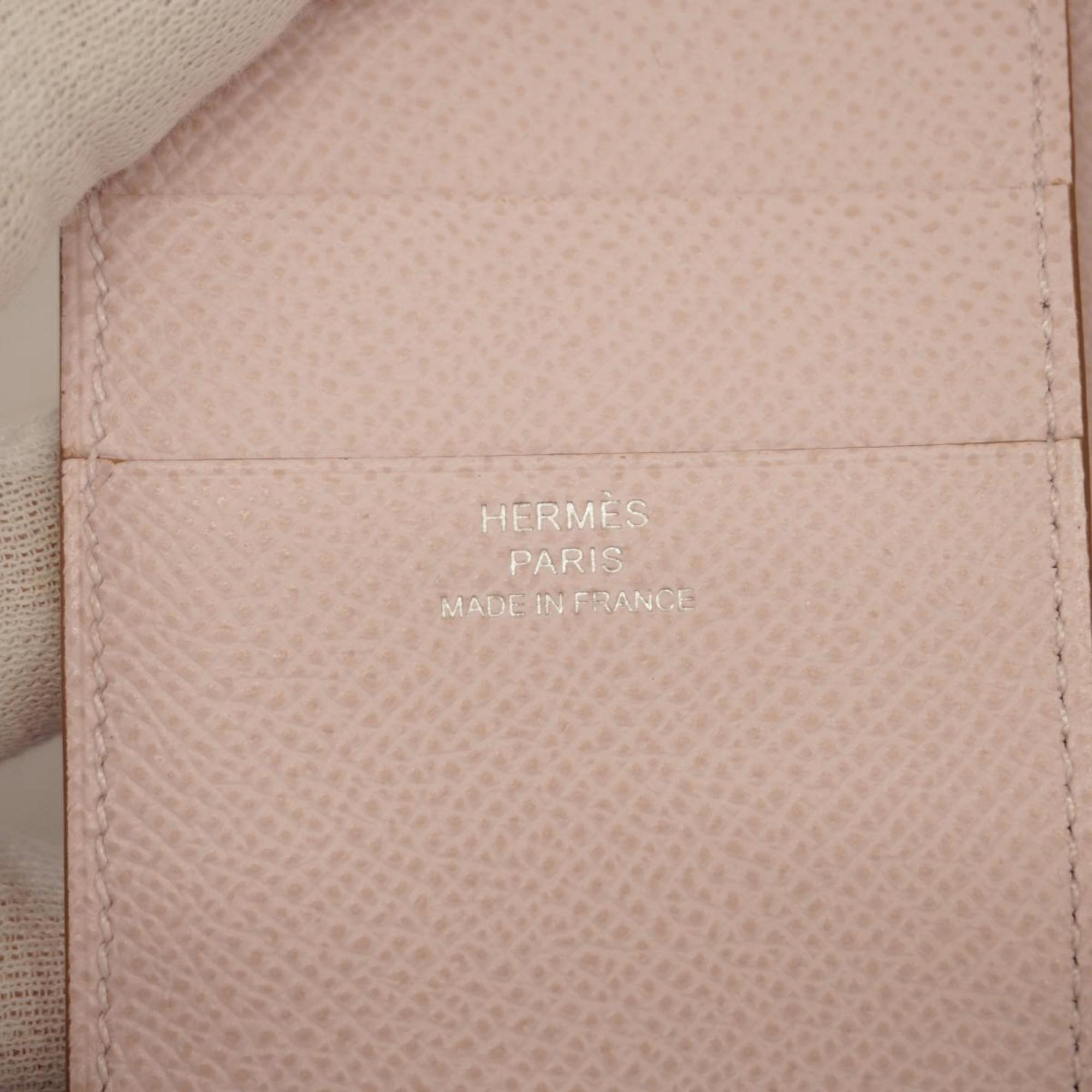 Hermes Tri-fold Wallet Bearn Combination W Engraved Epsom Leather Mauve Pale Women's