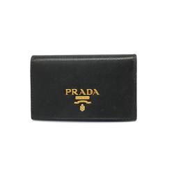 Prada Business Card Holder Saffiano Leather Black Men's Women's
