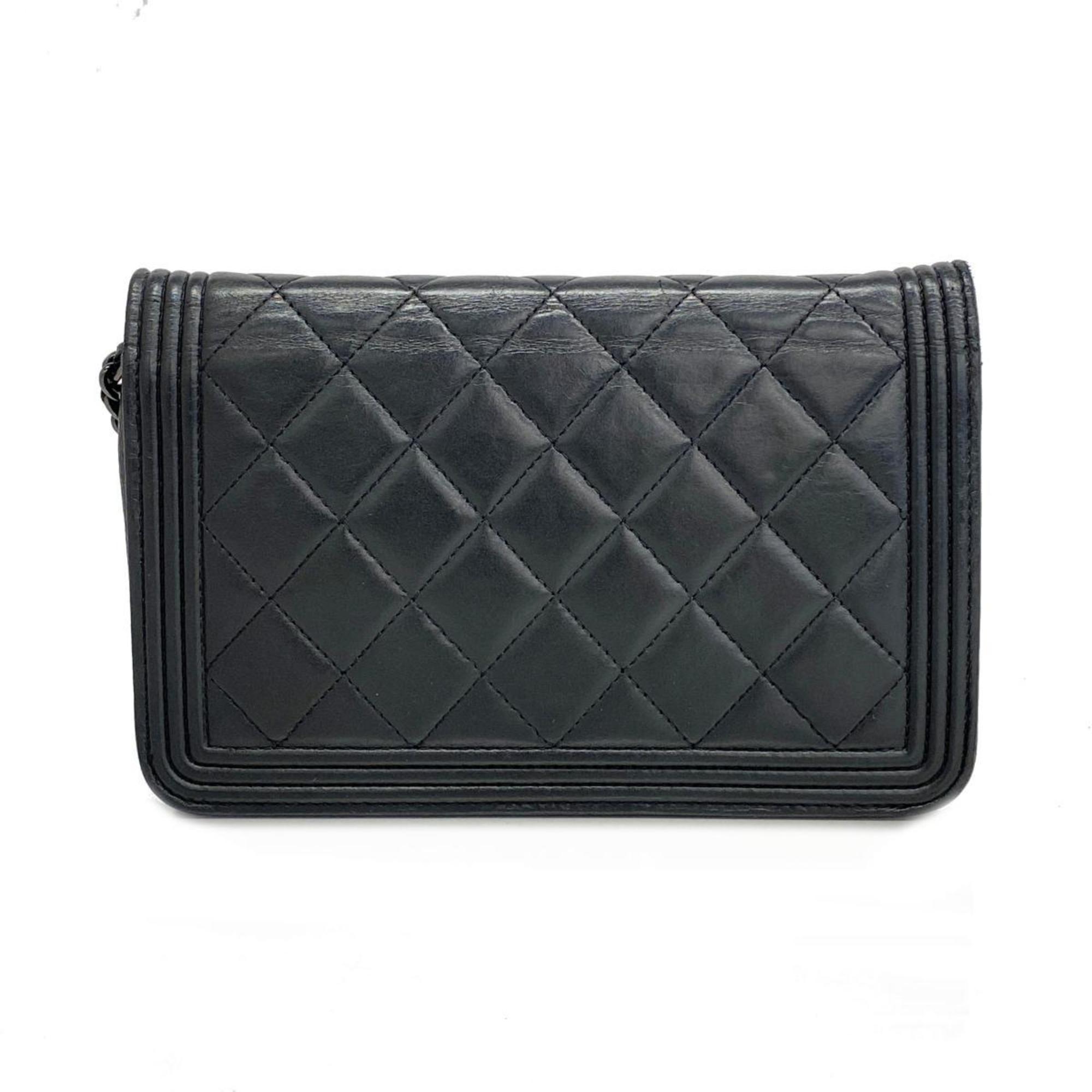 Chanel Shoulder Wallet Boy Chain Lambskin Black Women's