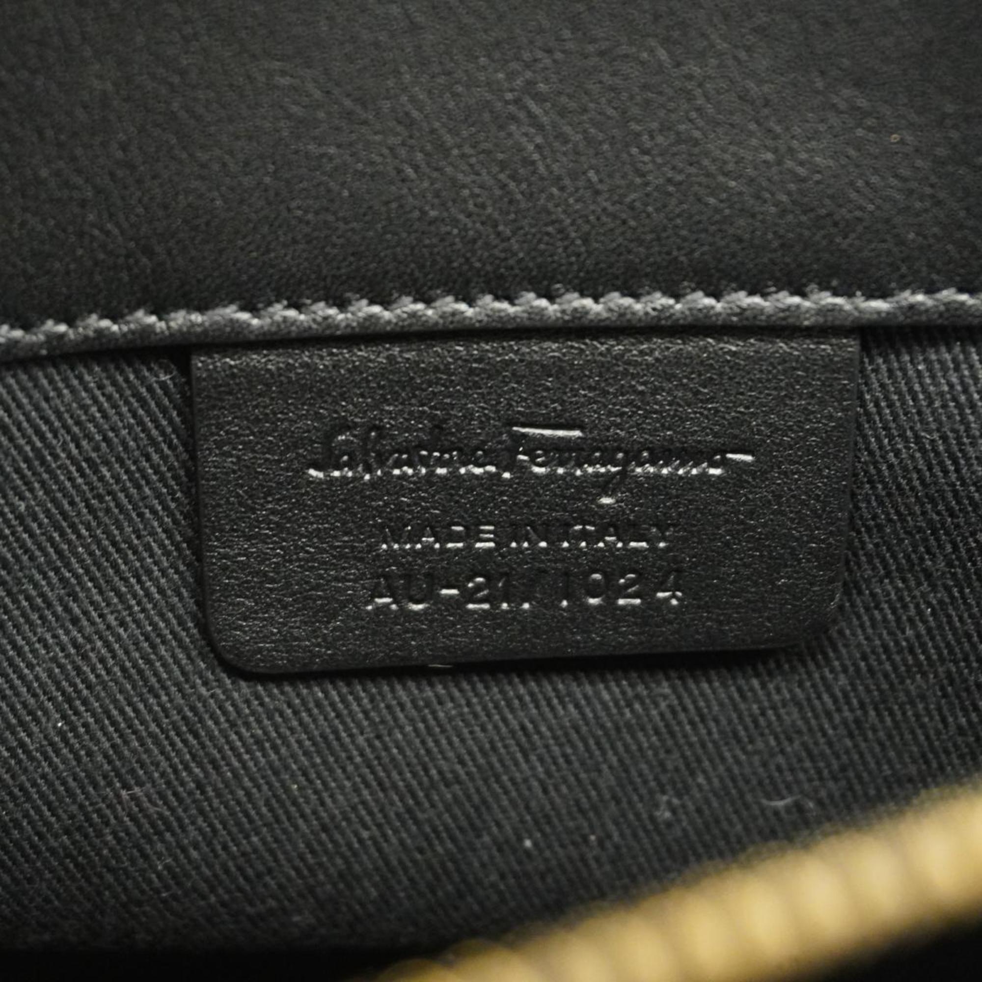 Salvatore Ferragamo Handbag Studio Leather Straw Black Natural Women's