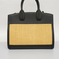 Salvatore Ferragamo Handbag Studio Leather Straw Black Natural Women's