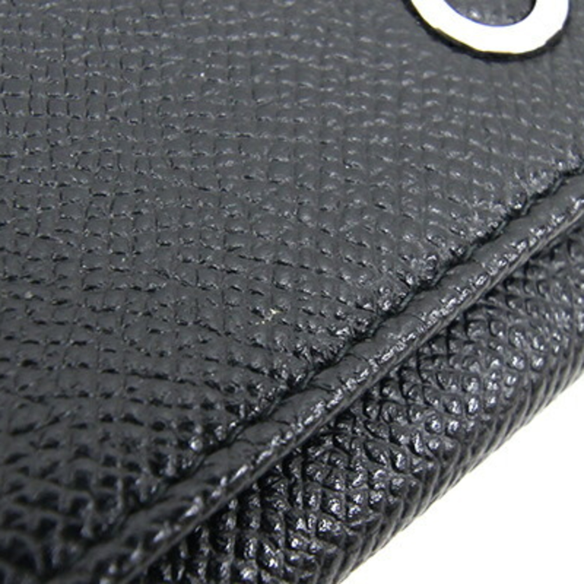 BVLGARI Coin Case 282231 Black Leather Purse Compact Wallet Men's