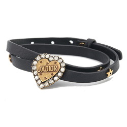 Christian Dior Dior choker black gold leather necklace bracelet double heart star stone ladies JaDior Christian
