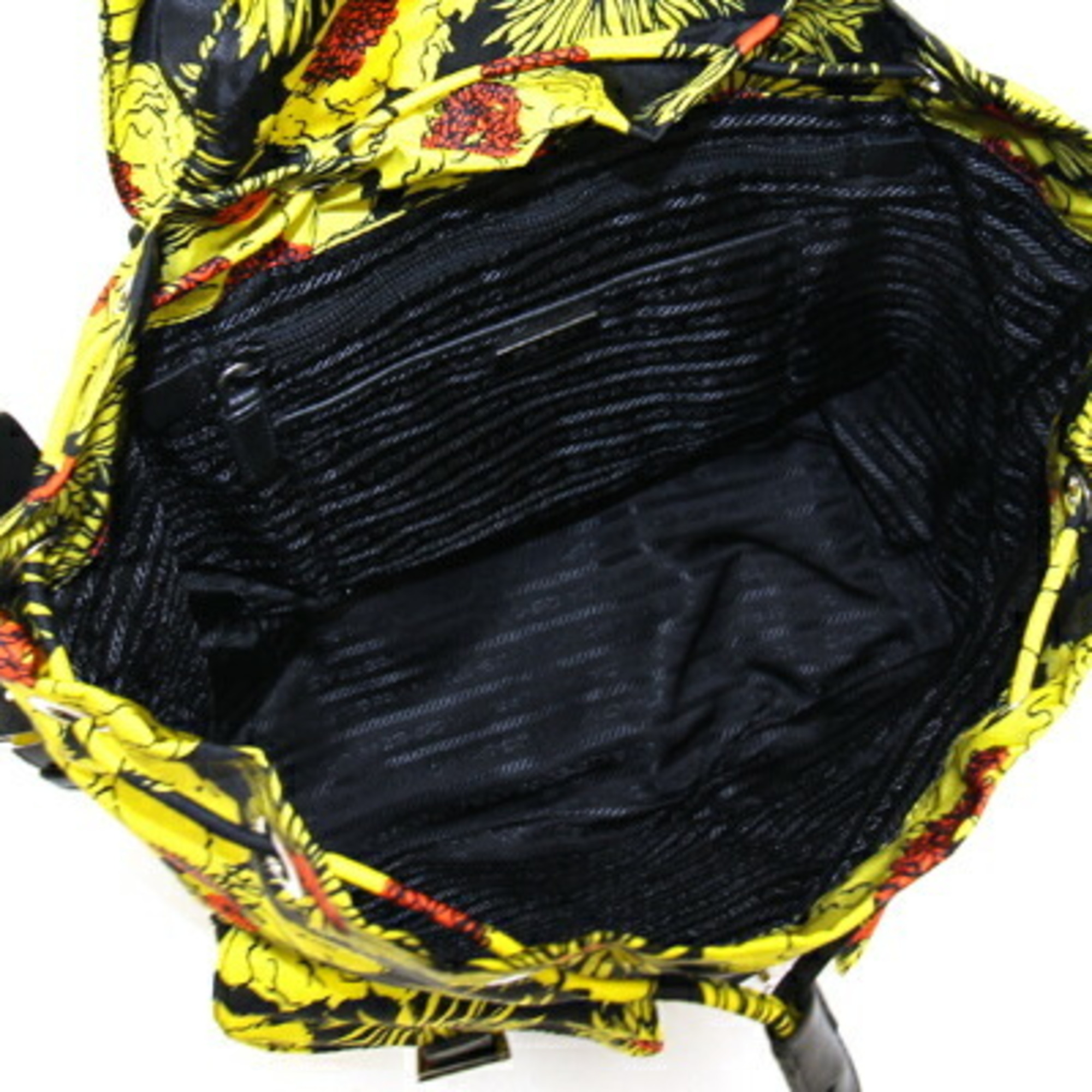Prada Backpack 1BZ811 Yellow Black Nylon Leather Flower Women's PRADA