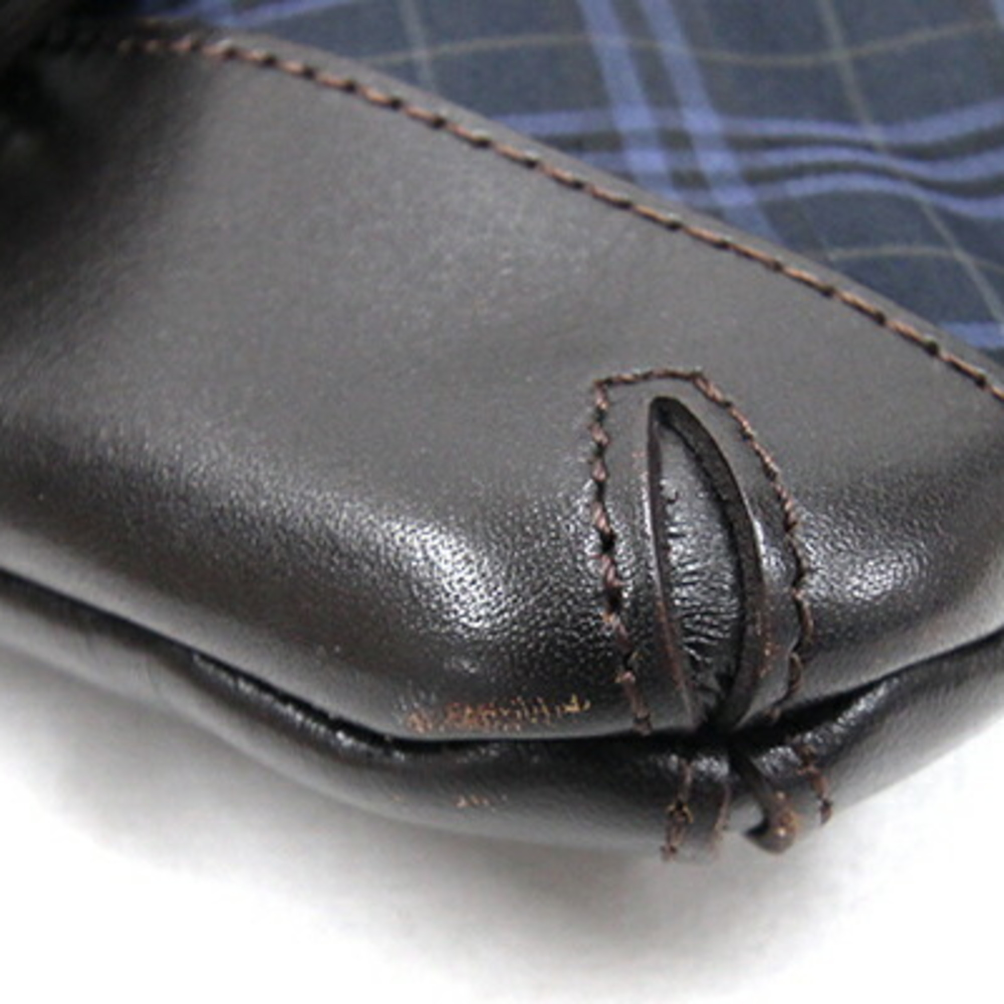Burberry Black Label Shoulder Bag Navy Brown Canvas Leather Check Pattern Men's BURBERRY BLACK LABEL
