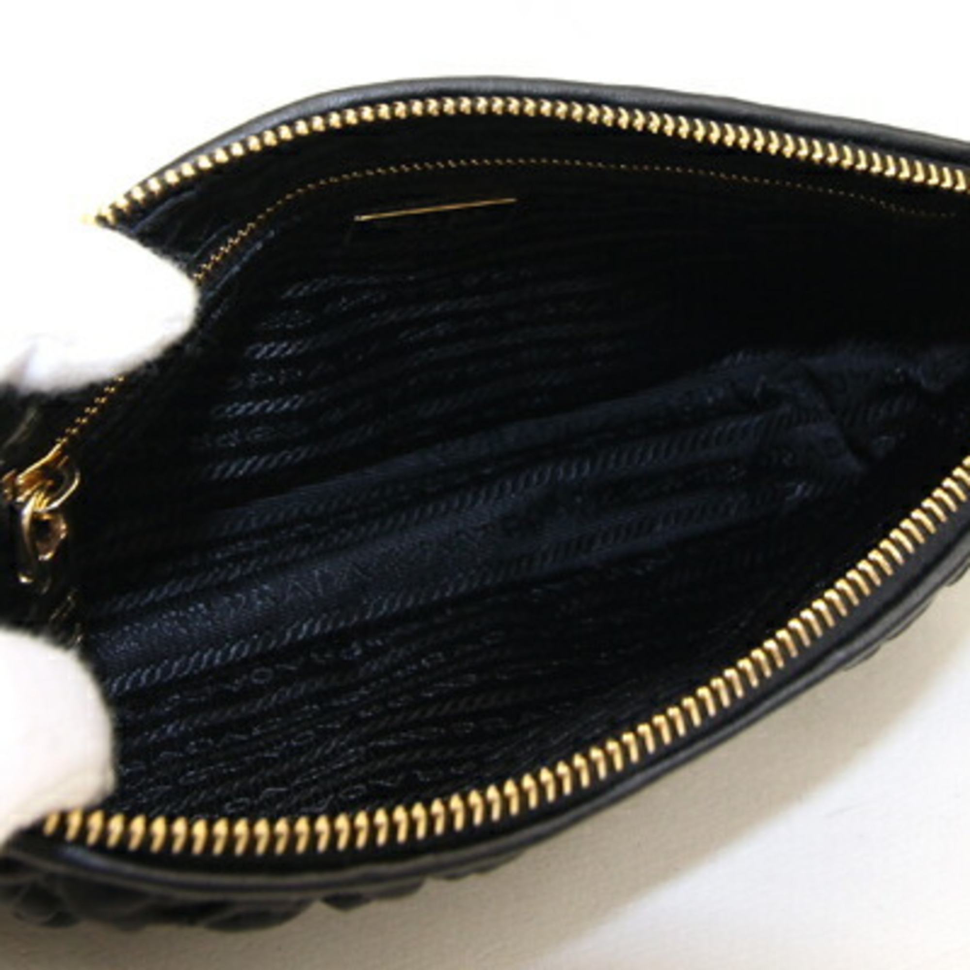 Prada Shoulder Bag 1BH152 Black Nylon Leather Pochette Gathered Women's Pleated Shirring PRADA