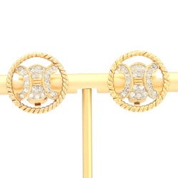 CELINE Triomphe Earrings Gold Metal Rhinestone Ear Macadam Old Classic Crystal Round