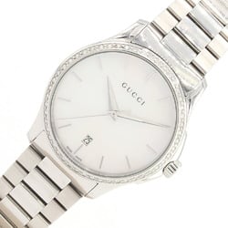 Gucci Men's Watch G Timeless Diamond Bezel 126.4 White Shell Dial Bar Index Stainless Steel Quartz Wristwatch Mother of Pearl GUCCI