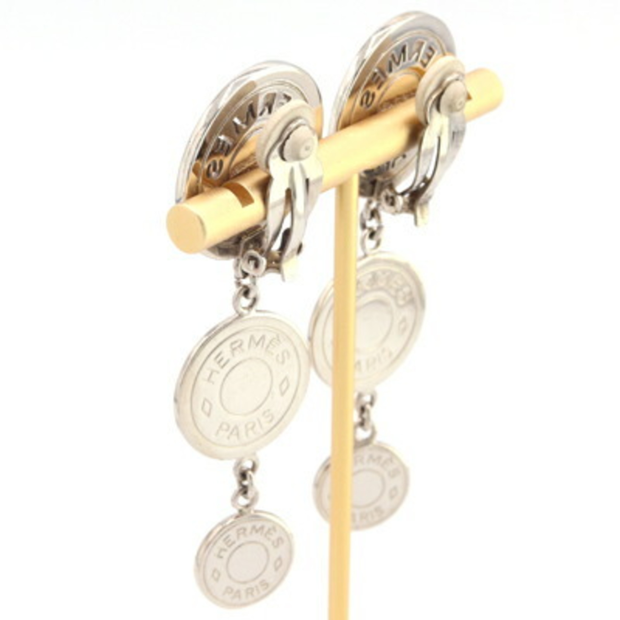 Hermes Earrings Serie 3 Row Silver Metal Ear Triple Round Clip for Women HERMES