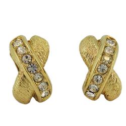 Christian Dior Earrings Cross Rhinestone GP Plated Gold Women's