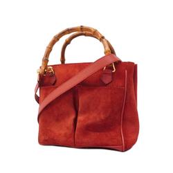 Gucci Handbag Bamboo 000 123 0316 Suede Red Women's