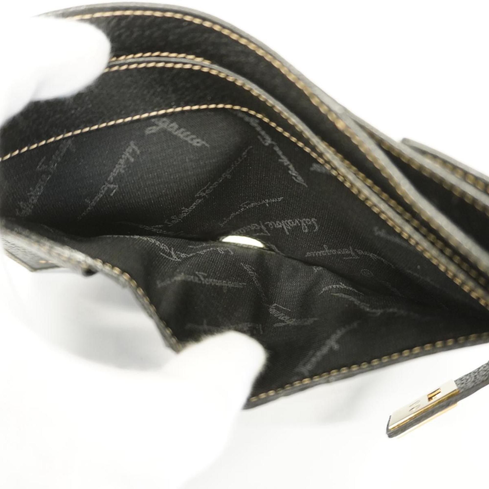 Salvatore Ferragamo Tri-fold Wallet Gancini Leather Black Women's