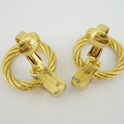Christian Dior Earrings Circle Rhinestone GP Plated Gold Women's