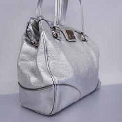 Celine Tote Bag Leather Silver Champagne Women's