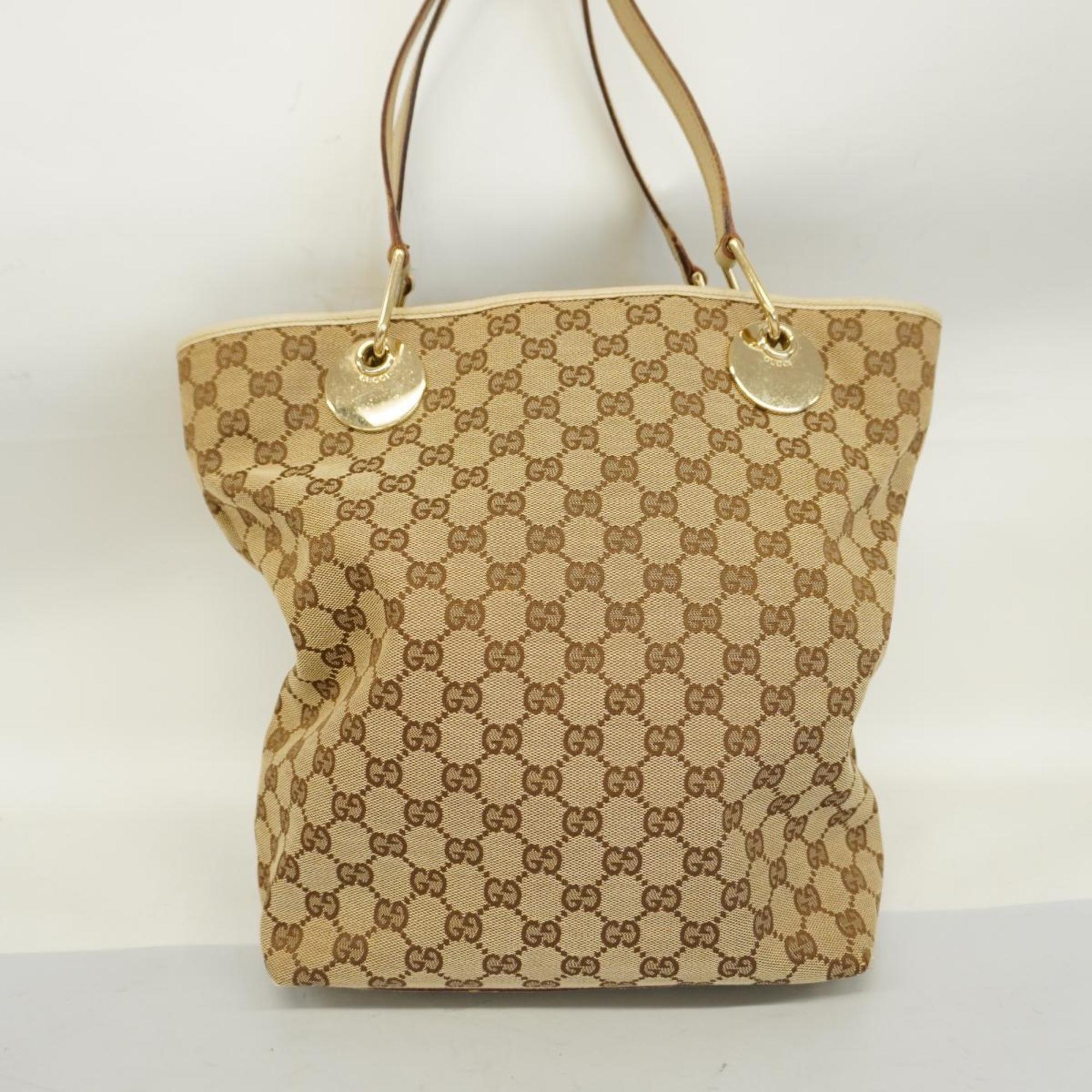 Gucci Tote Bag GG Canvas 120036 Ivory Brown Champagne Women's