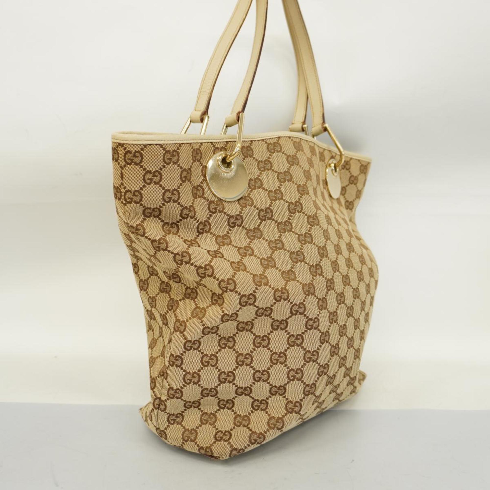Gucci Tote Bag GG Canvas 120036 Ivory Brown Champagne Women's