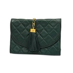Chanel Clutch Bag Matelasse Lambskin Green Women's