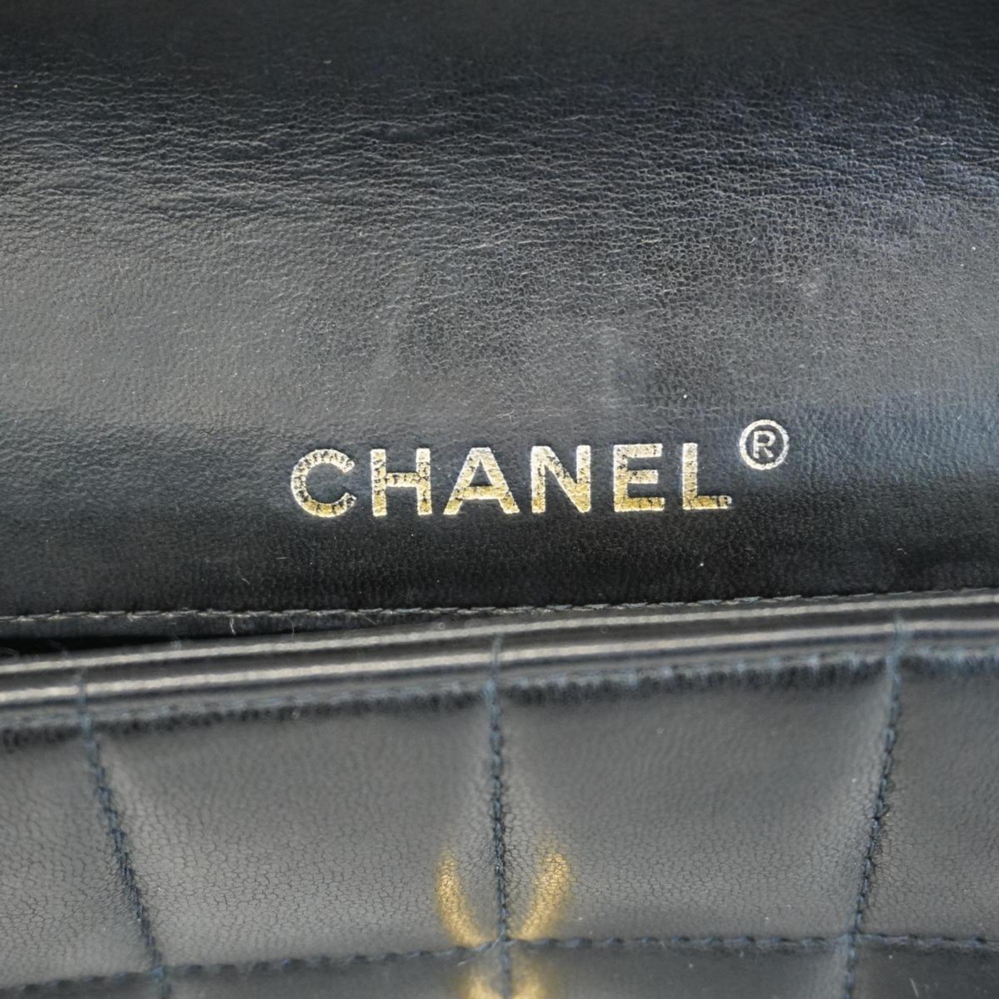 Chanel Shoulder Bag Chocolate Bar Chain Lambskin Black Women's