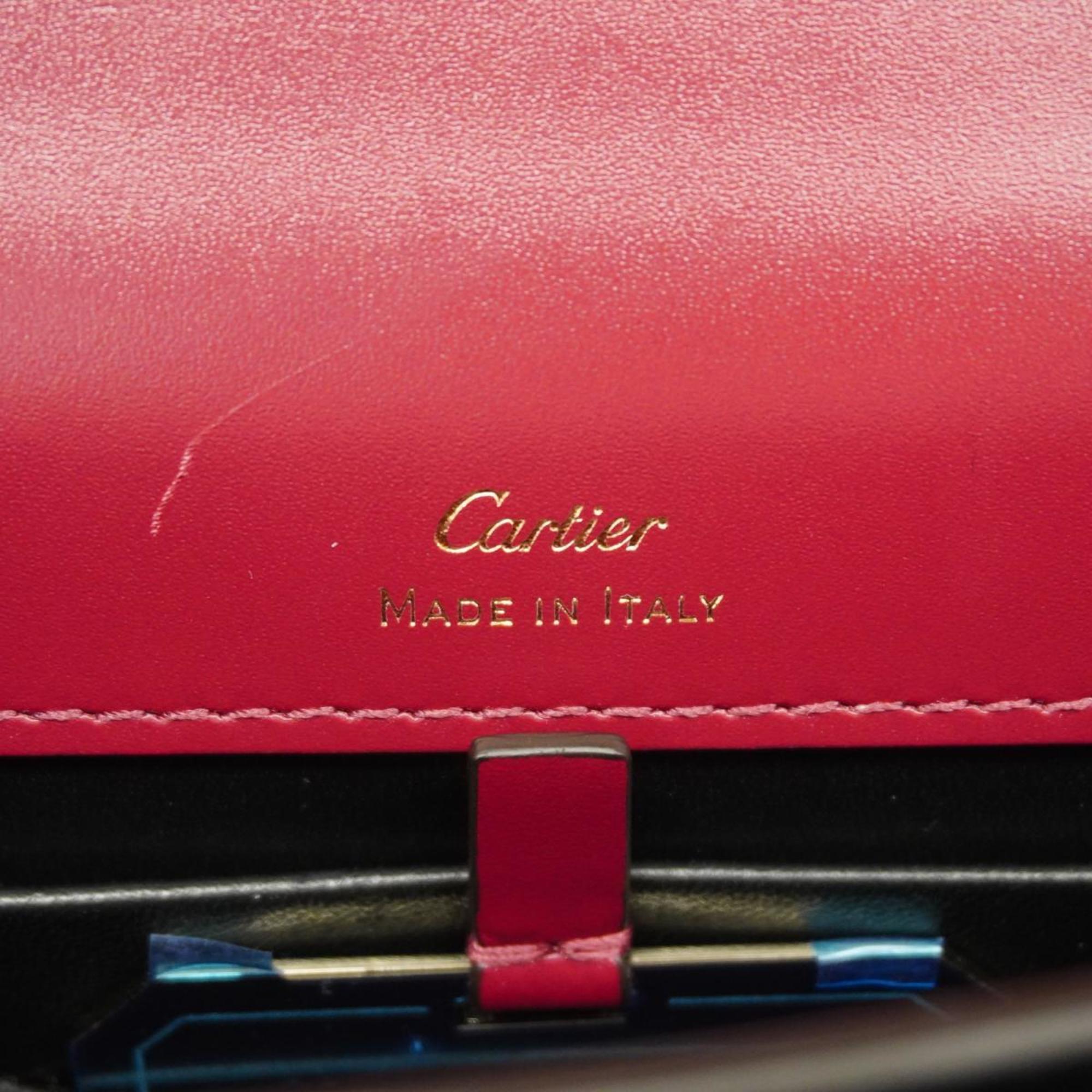 Cartier Shoulder Bag Double C Leather Bordeaux Champagne Women's