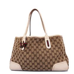 Gucci Tote Bag GG Canvas Sherry Line 163805 Ivory Brown Champagne Women's