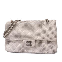 Chanel Shoulder Bag Matelasse W Chain Leather White Women's
