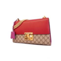 Gucci Shoulder Bag GG Supreme Padlock 409486 Leather Pink Brown Red Women's