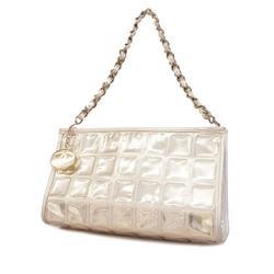 Chanel Shoulder Bag Ice Cube Chain Patent Leather Silver Women's