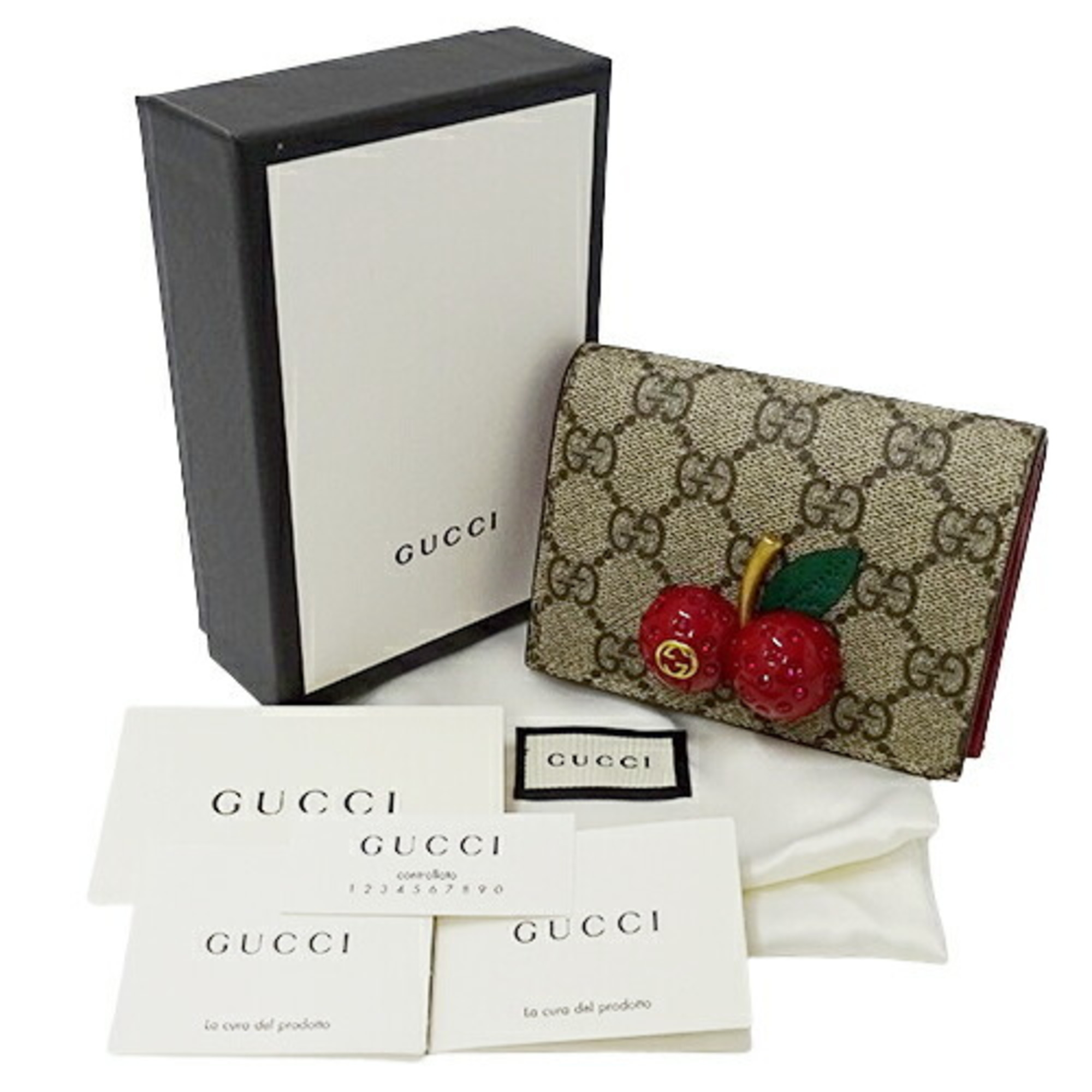 Gucci Women's Wallet Bi-fold Cherry GG Supreme Brown Red 476050 Compact