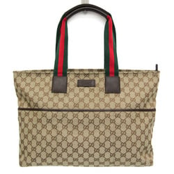 Gucci GG Canvas Sherry Line Mothers Bag 155524 Women's Leather,Canvas Tote Bag Beige,Dark Brown