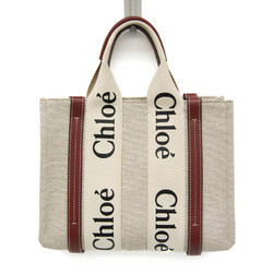 Chloé Woody Small Women's Cotton Canvas,Leather Handbag Brown,Off-white