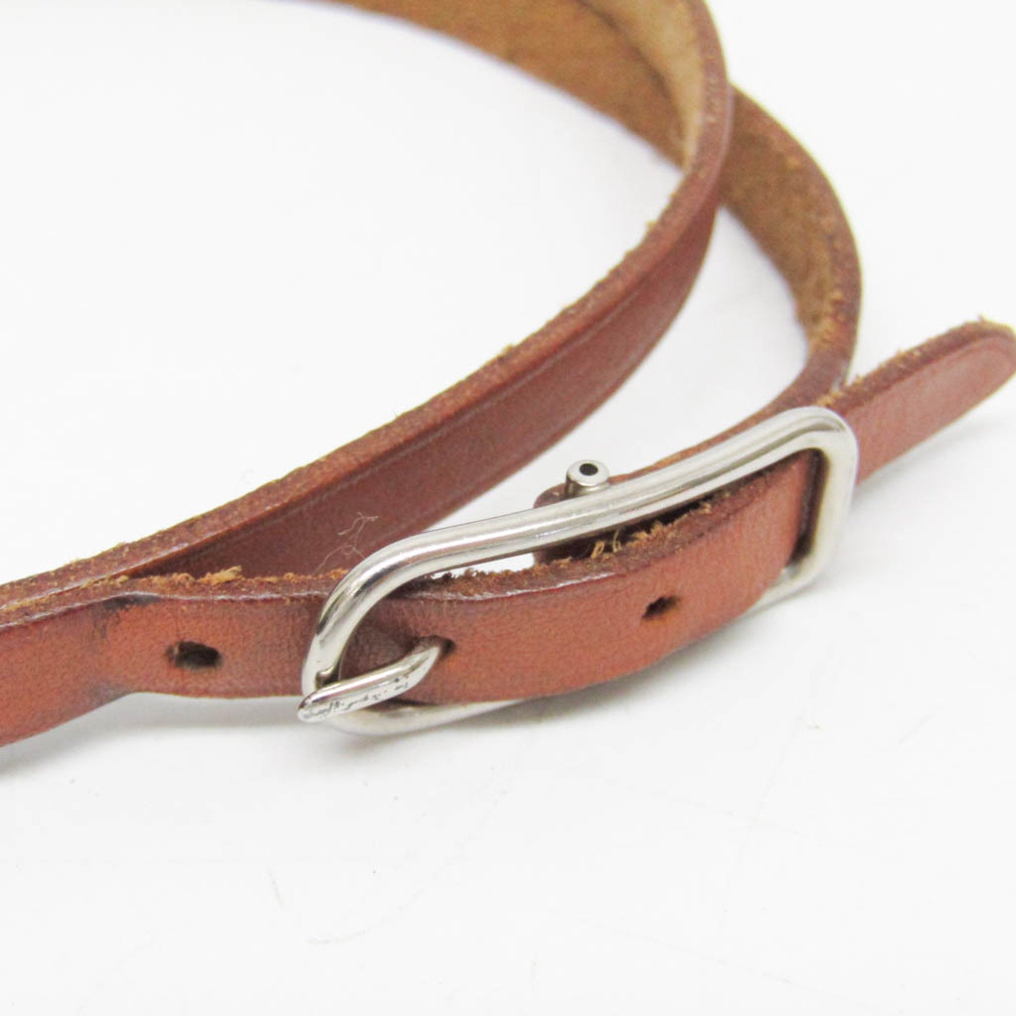 Hermes Hapi Leather,Metal Wrap Bracelet Brown,Silver