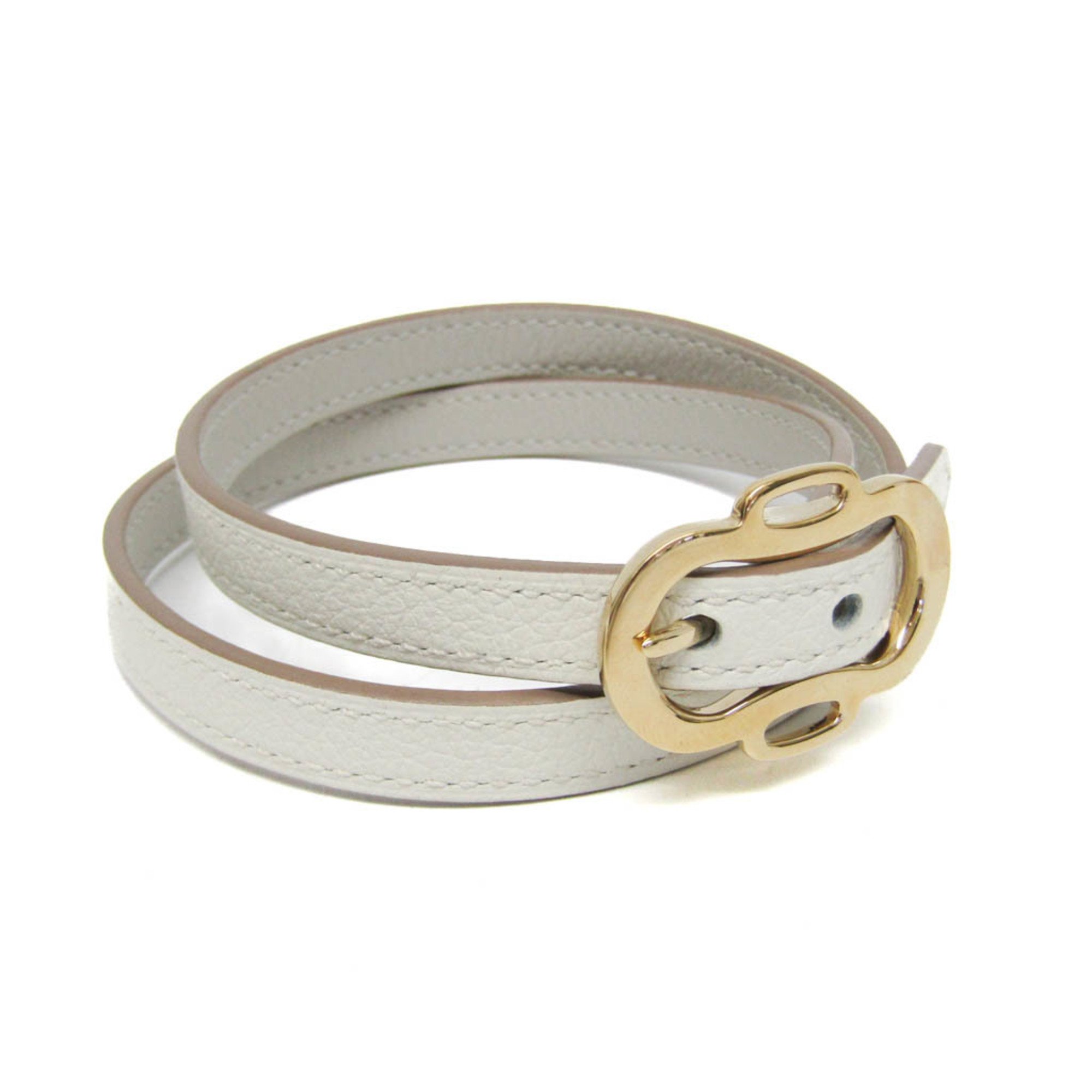 Hermes Bouclée Triple Tool Leather,Metal Bangle Gold,Light Gray,White