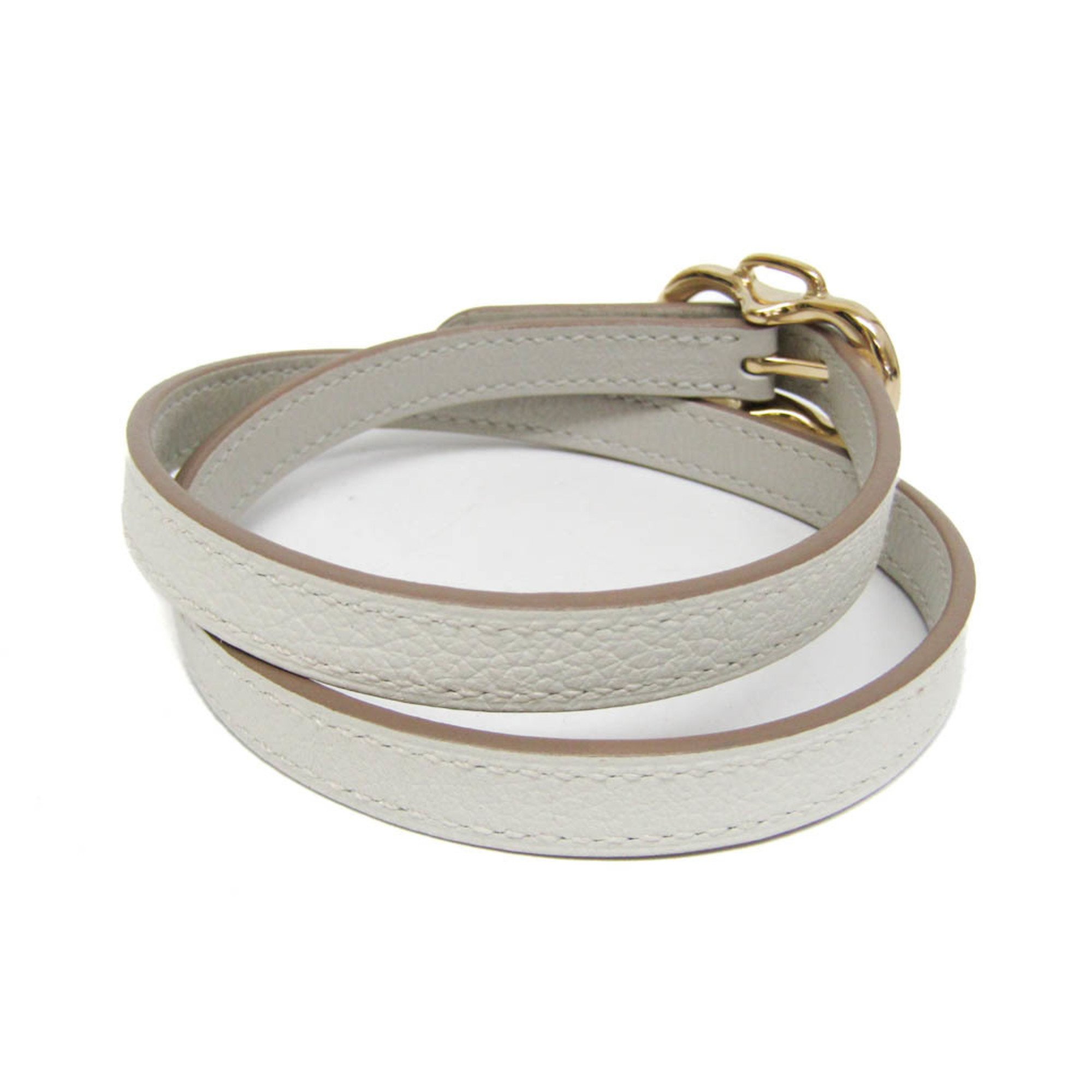 Hermes Bouclée Triple Tool Leather,Metal Bangle Gold,Light Gray,White