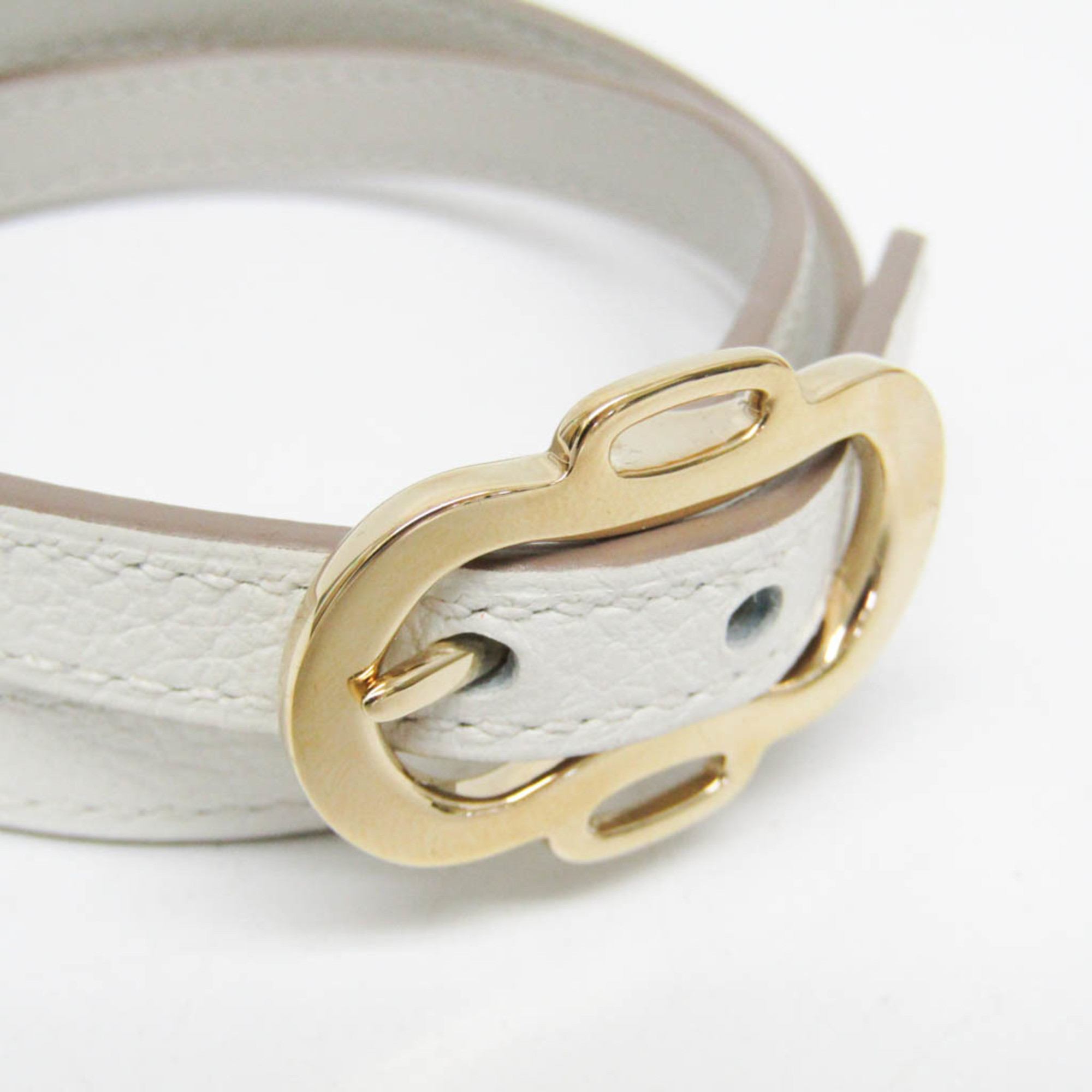 Hermes Bouclée Triple Tool Leather,Metal Bangle Gold,Light Gray,White