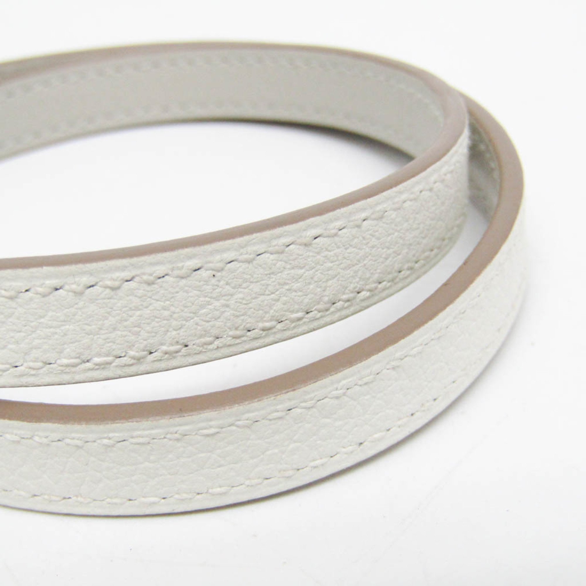 Hermes Bouclée Triple Tool Leather,Metal Bangle Gold,Light Gray,White