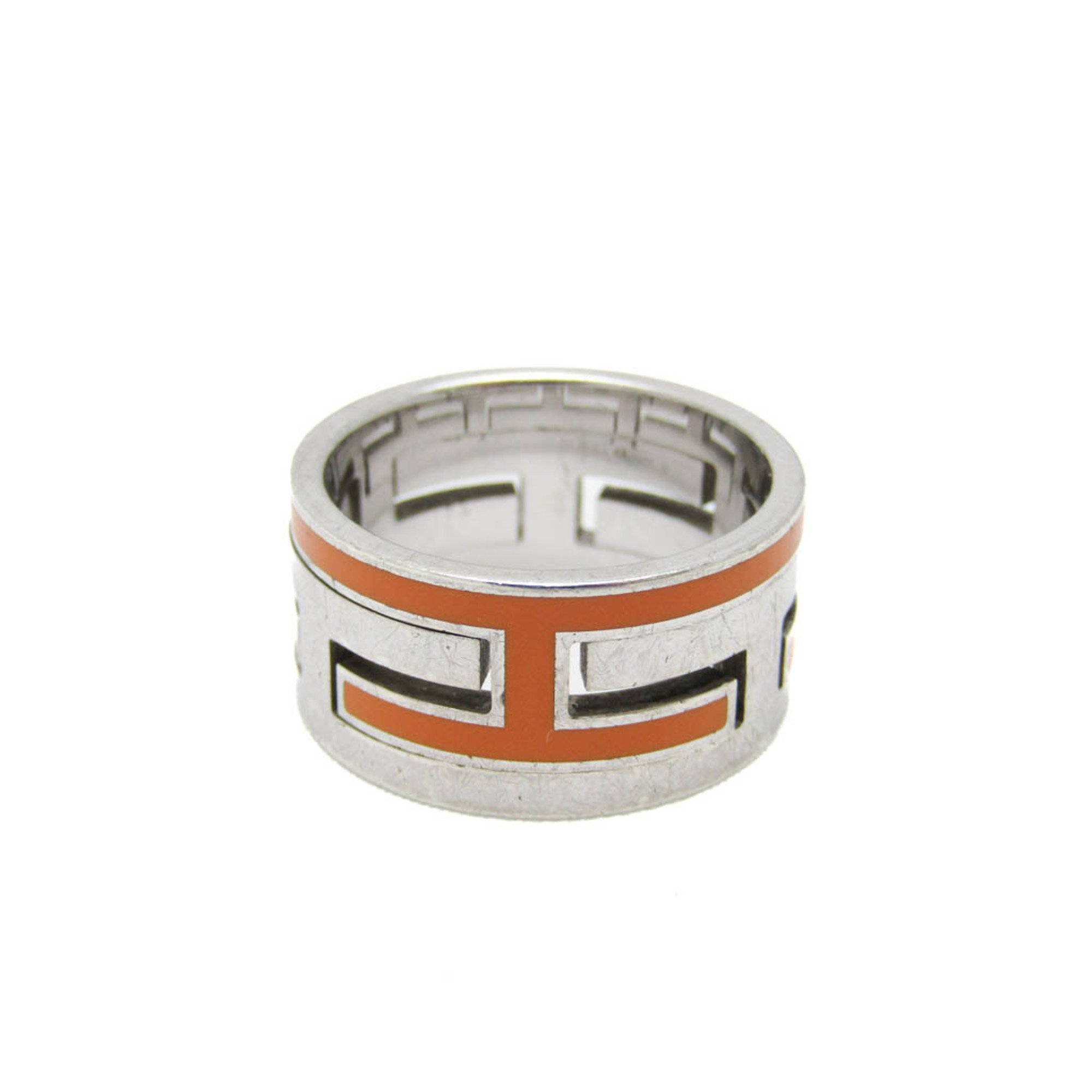 Hermes Move H Silver 925 Band Ring Orange,Silver