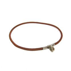 Hermes Kite Leather,Metal Women's Choker Necklace (Brown,Silver)