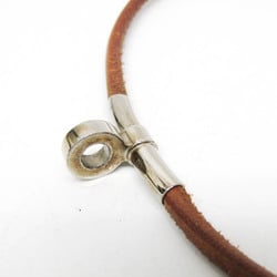 Hermes Kite Leather,Metal Women's Choker Necklace (Brown,Silver)