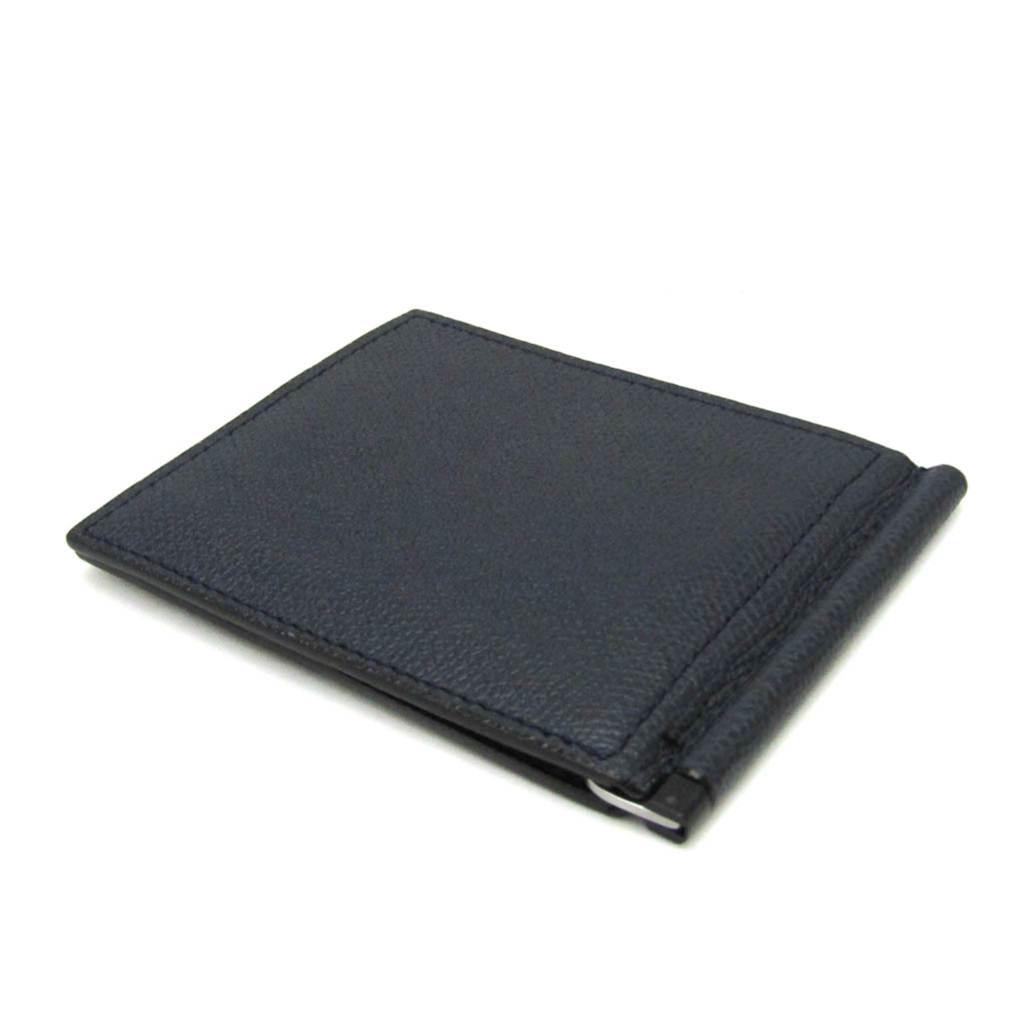 Valextra Money Clip SGSR0080028LRDWG99 Leather Card Case Dark Navy
