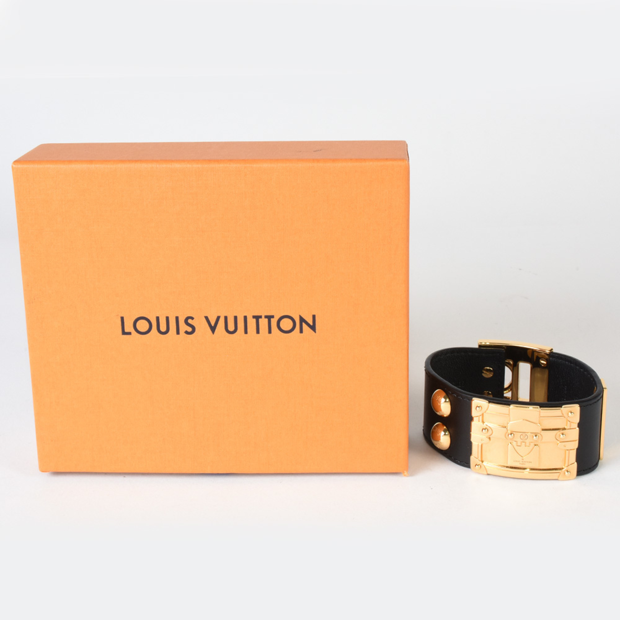 LOUIS VUITTON Bracelet SO LV Leather Metal M6180 Black DC1139 IT6WRJBBCQIW