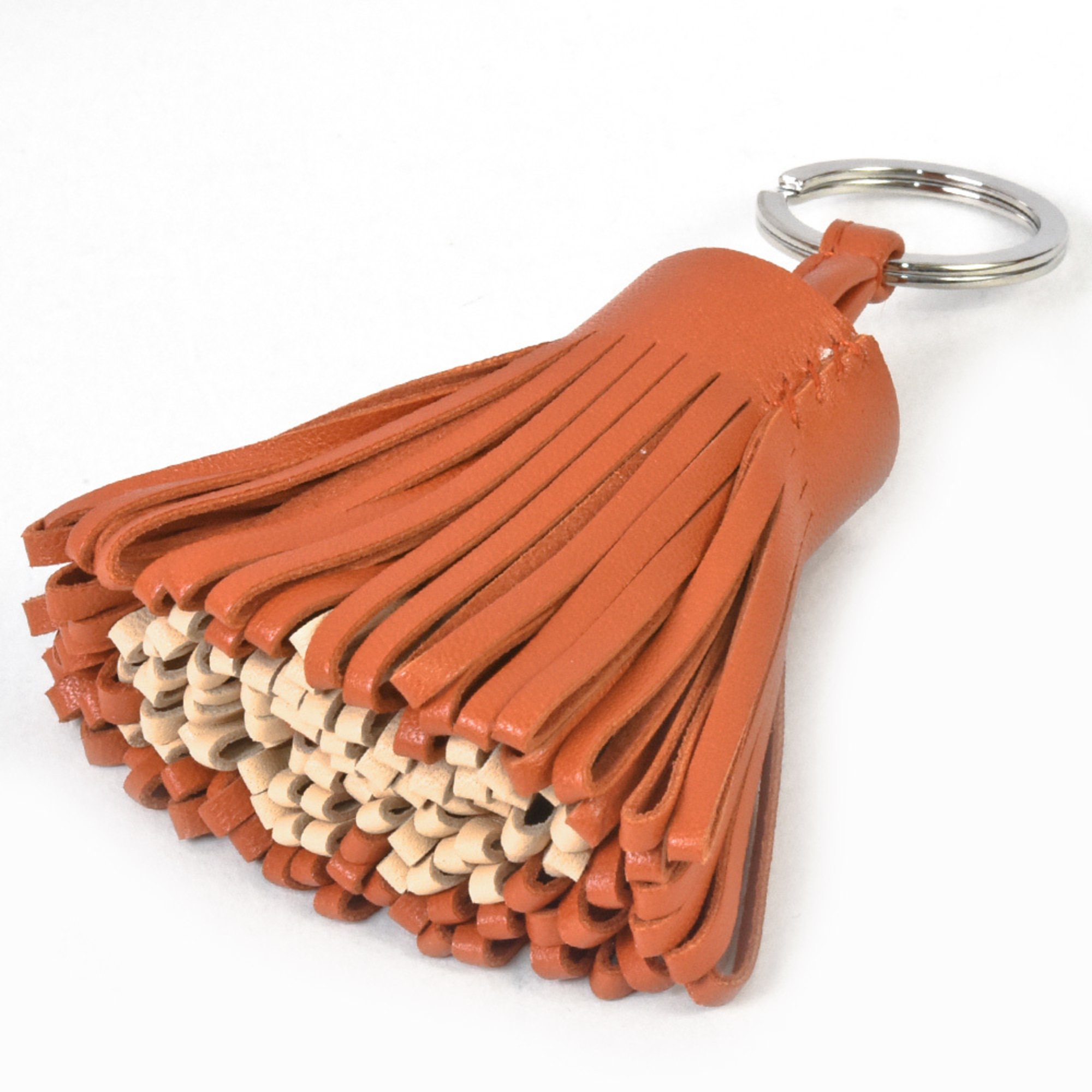 Hermes HERMES Carmen Bicolor Keyring Leather Orange Beige Tassel ITLKYWAZ0SX3