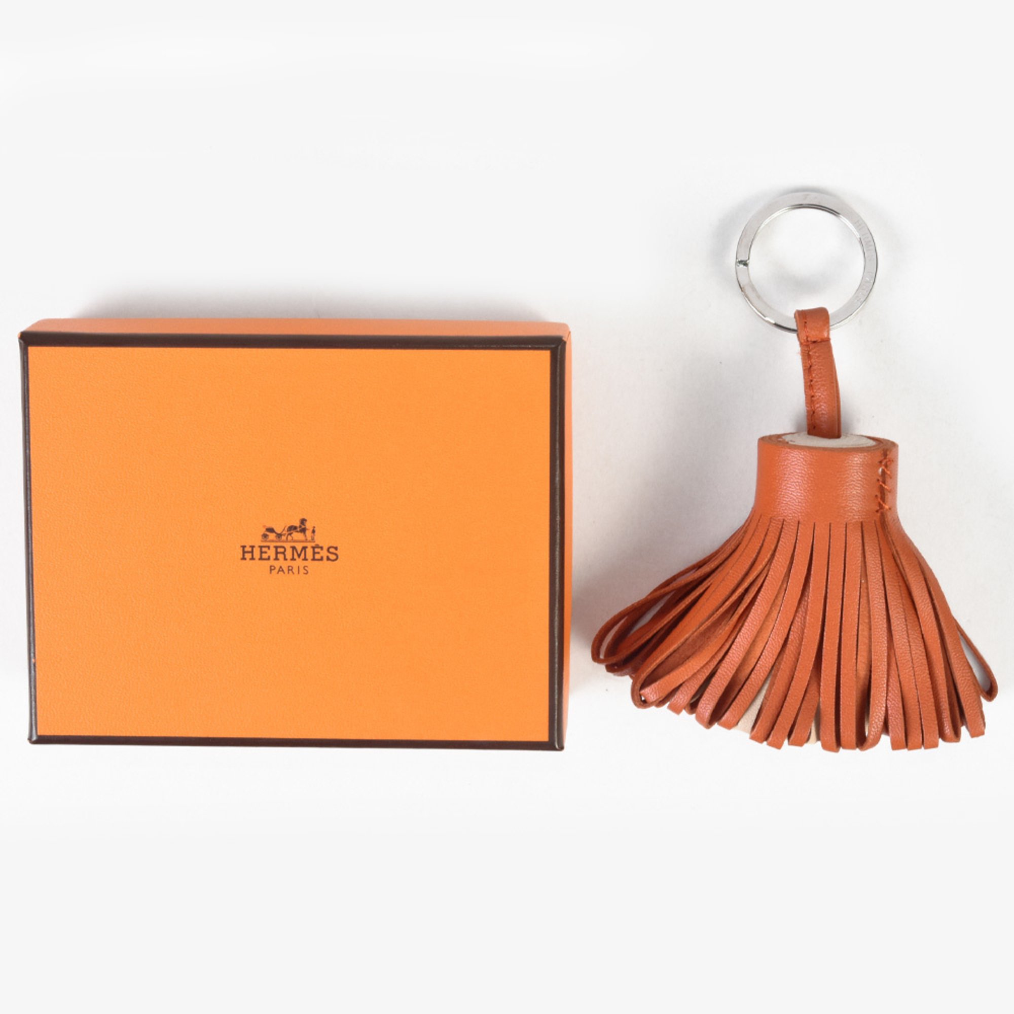 Hermes HERMES Carmen Bicolor Keyring Leather Orange Beige Tassel ITLKYWAZ0SX3