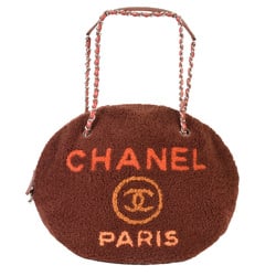 CHANEL Coco Mark Deauville Round Chain Shoulder Bag Mouton Brown Shearling ITQ6NCNVMB4G