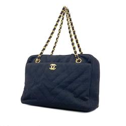Chanel handbag V-stitch cotton black ladies