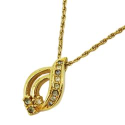 Christian Dior necklace leaf motif rhinestone GP plating gold ladies