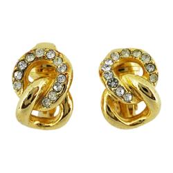 Christian Dior Earrings Chain Rhinestone GP Plated Gold Women's
