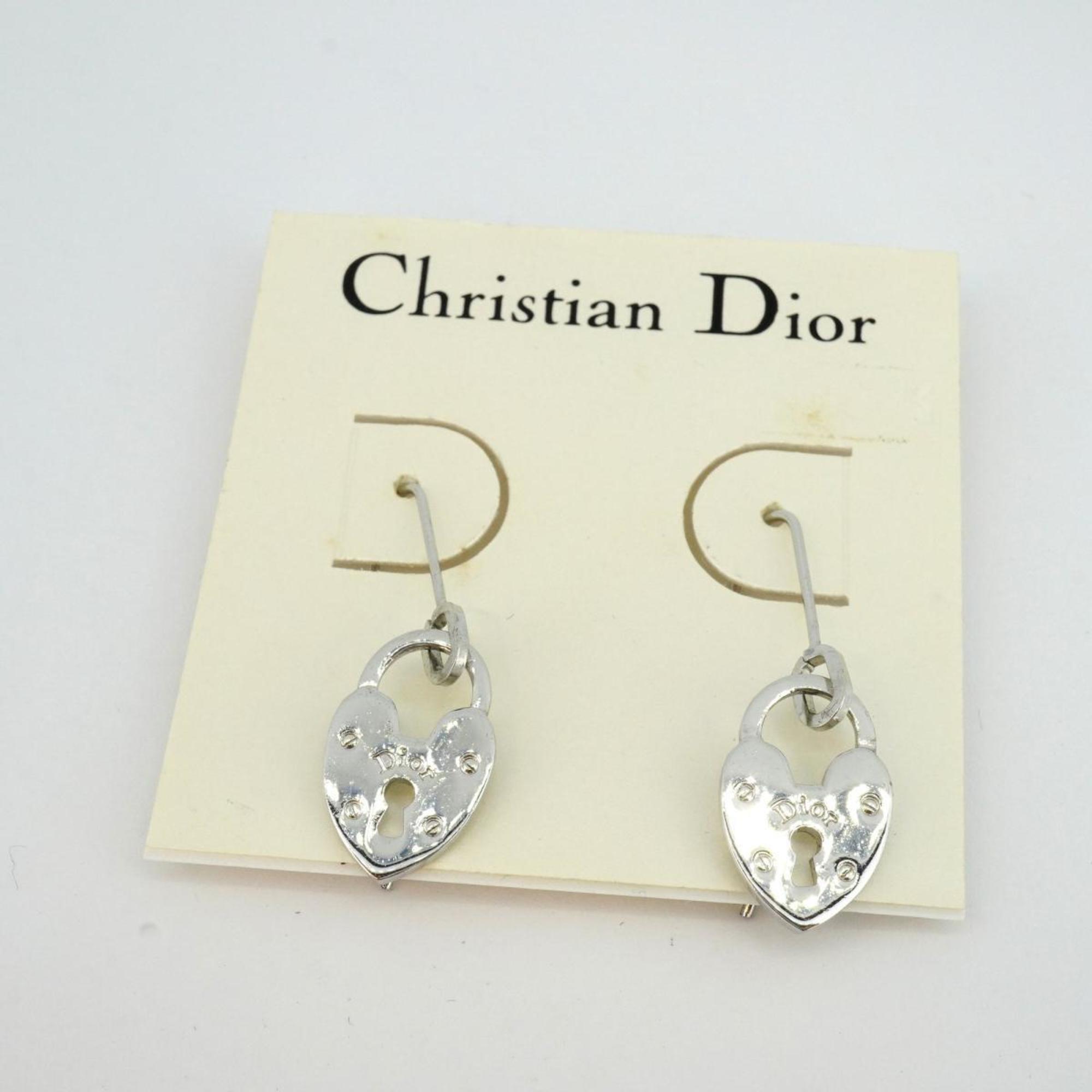 Christian Dior Earrings, Dior, Heart Motif, Metal Material, Silver, Women's